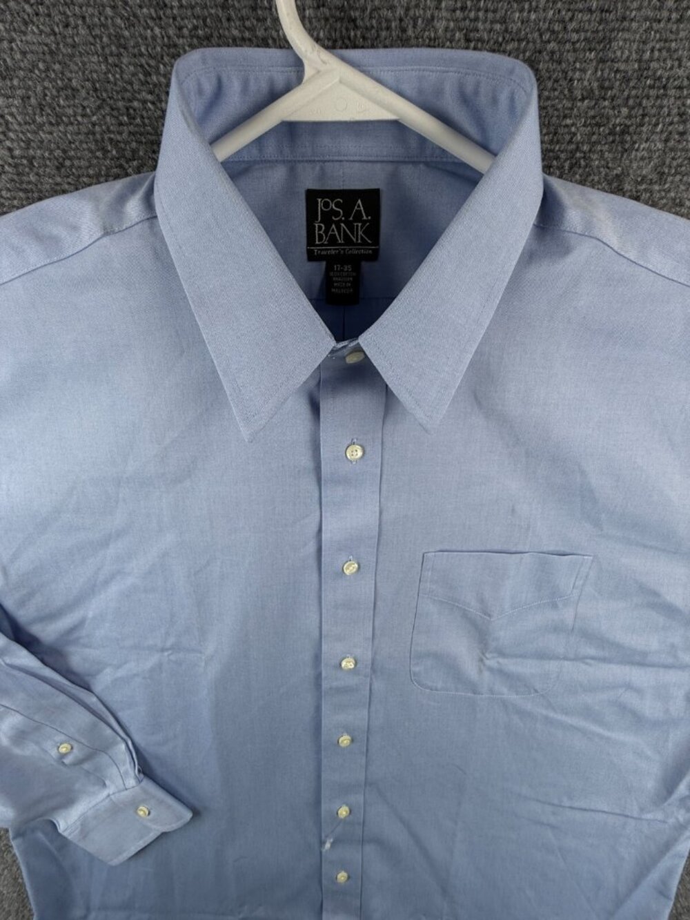 NWD Jos A Bank Traveler Button Up Shirt Men 17 35 Long Sleeve Blue Cotton